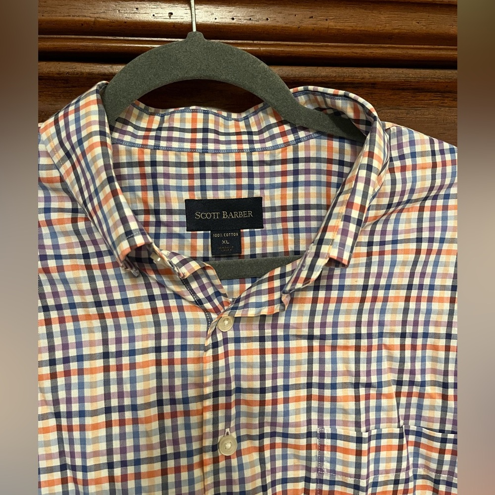 Scott Barber Men's Blue Orange Purple Navy White Checkered Shirt XL